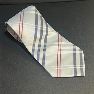 Classic Burberry Men's Tie - Gray, Red, and White